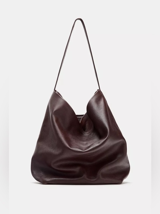 Zara Handbags - Zara Genuine Leather Tote Shoulder Bag in Dark Brown